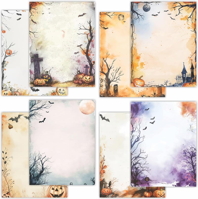 PARTH IMPEX 56 Sheets Halloween Writing Paper 8.5x11 - Letter Size Stationery Rustic Old Looking Letterhead Printer Paper - 120gsm Thick Decorative Double-sided Design - Image 1